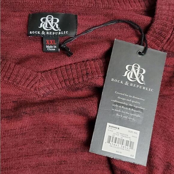 Rock & Republic Young Man's XXL Maroon V-Neck Sweater - Picture 8 of 8